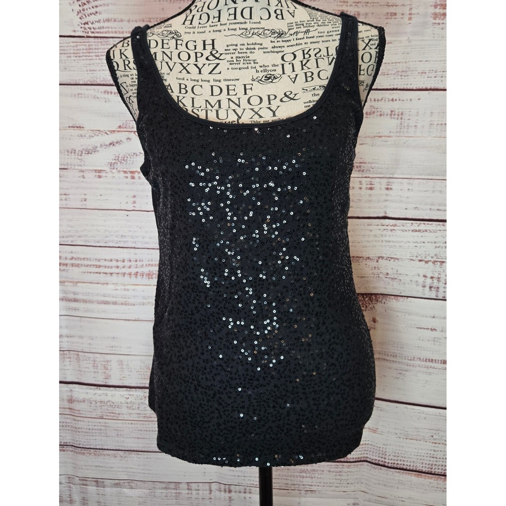 NY & Company Black Sequin Tank Top Women's Size M Sparkly‎ Sleeveless Blouse